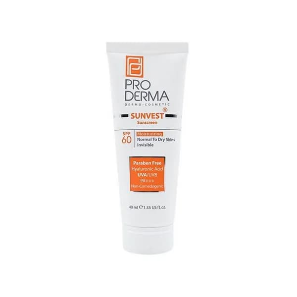 کرم ضدآفتاب رنگی و مرطوب کننده SPF60 پوست معمولی و خشک پرودرما 40 میلی لیتر Pro Derma — تصویر ۳
