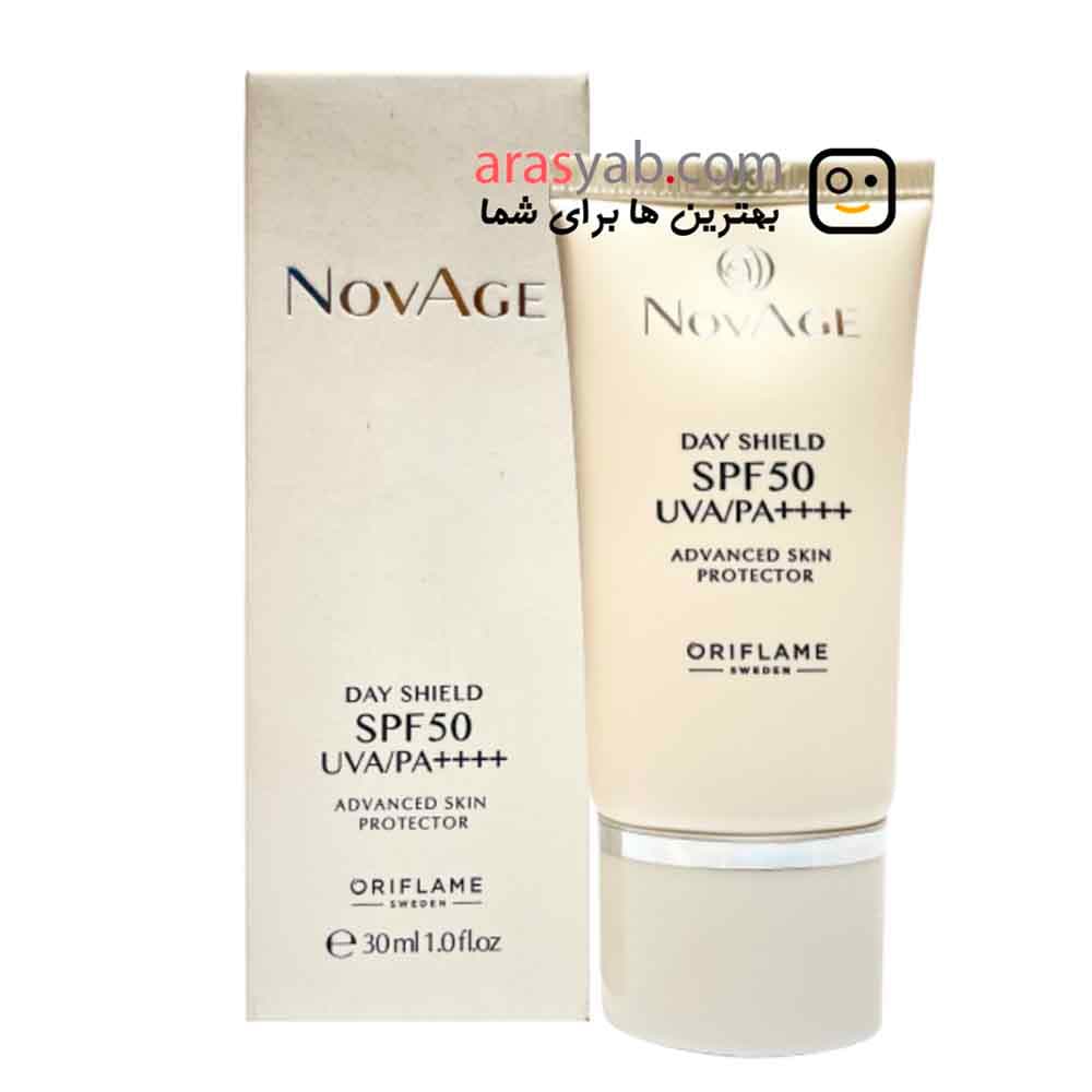 کرم ضد آفتاب اوریفلیم NOVAGE مدل DAY SHIELD محافظ پیشرفته پوست حجم ۳۰ میل — تصویر ۲
