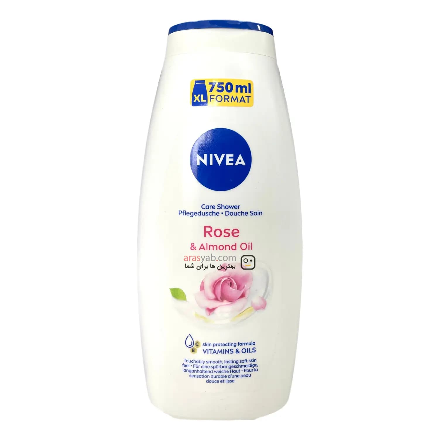 شامپو بدن نیوآ NIVEA گل رز و روغن بادام مراقبت کننده ابریشمی پوست حجم ۷۵۰ میل
