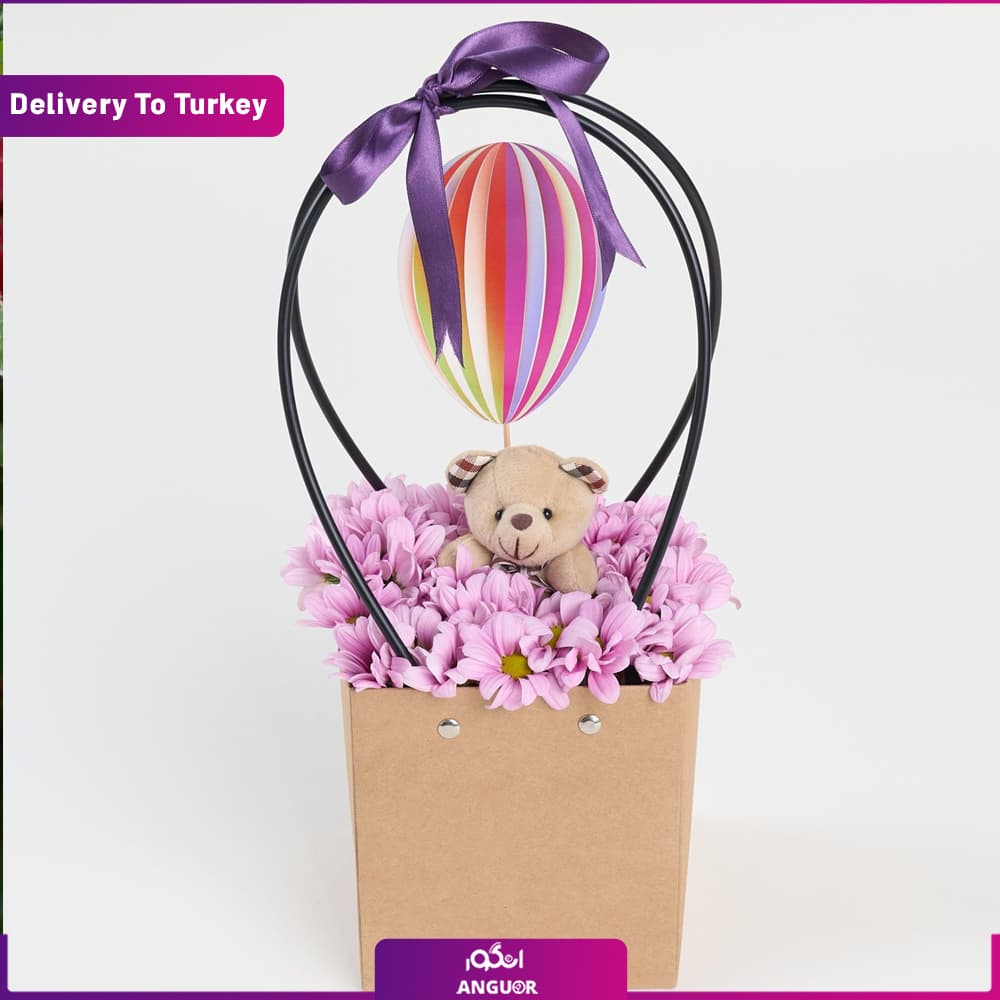 باکس گل داوودی و عروسک (ارسال گل به ترکیه)