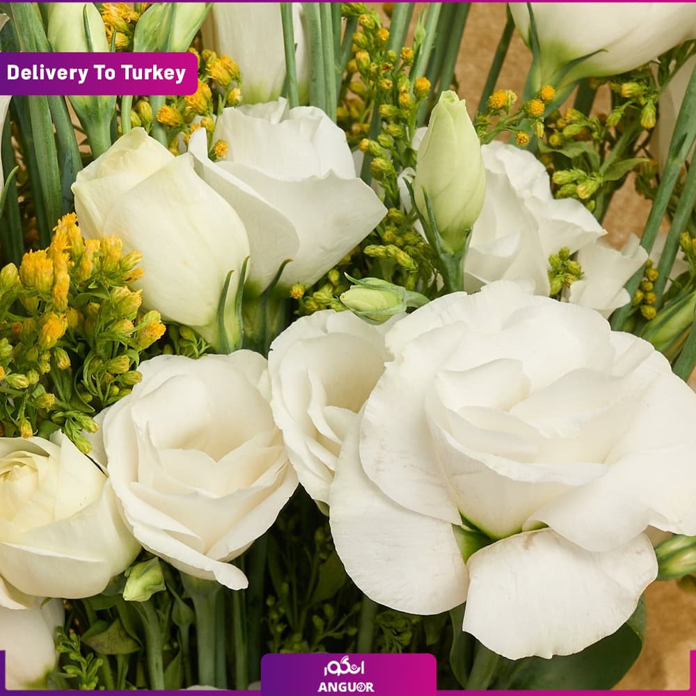 دسته گل لیسیانتوس سفید (ارسال گل به ترکیه) — تصویر ۵