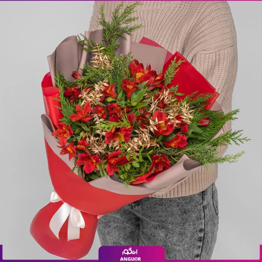 دسته گل کریسمس با آلسترومریا (سال نو میلادی)