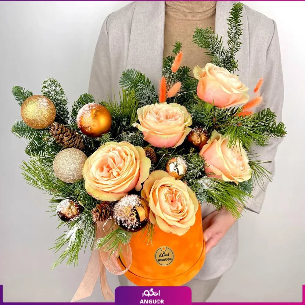 باکس گل کریسمس تم نارنجی (سال نو میلادی) — تصویر ۲