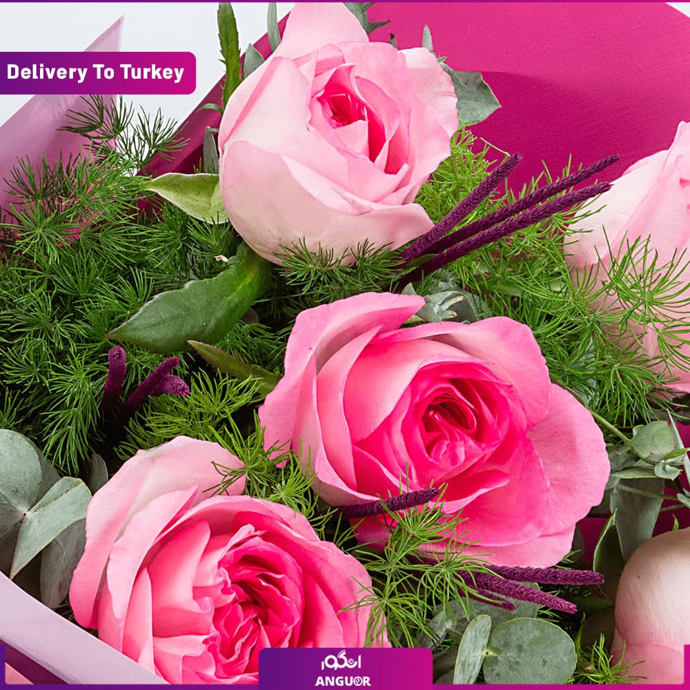 دسته گل با 5 شاخه رز صورتی (تحویل در ترکیه) — تصویر ۳