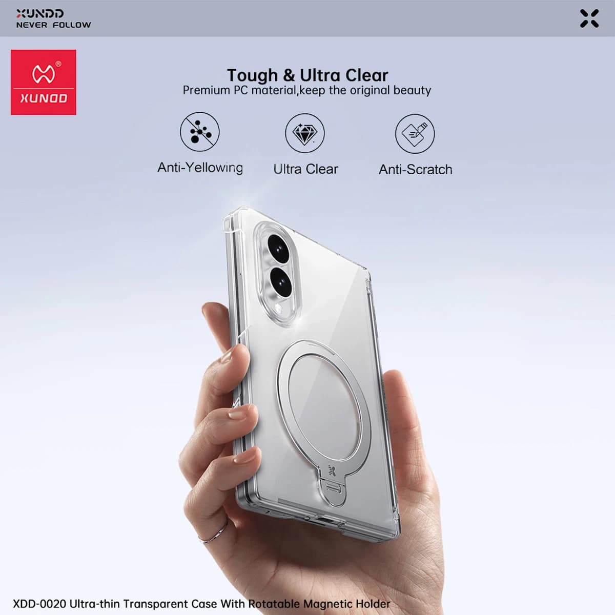 گارد کریستالی با گلس صفحه نمایش بیرونی Galaxy Z Fold 8 مارک XUNDD سری Ultra-Thin Rotatable — تصویر ۹