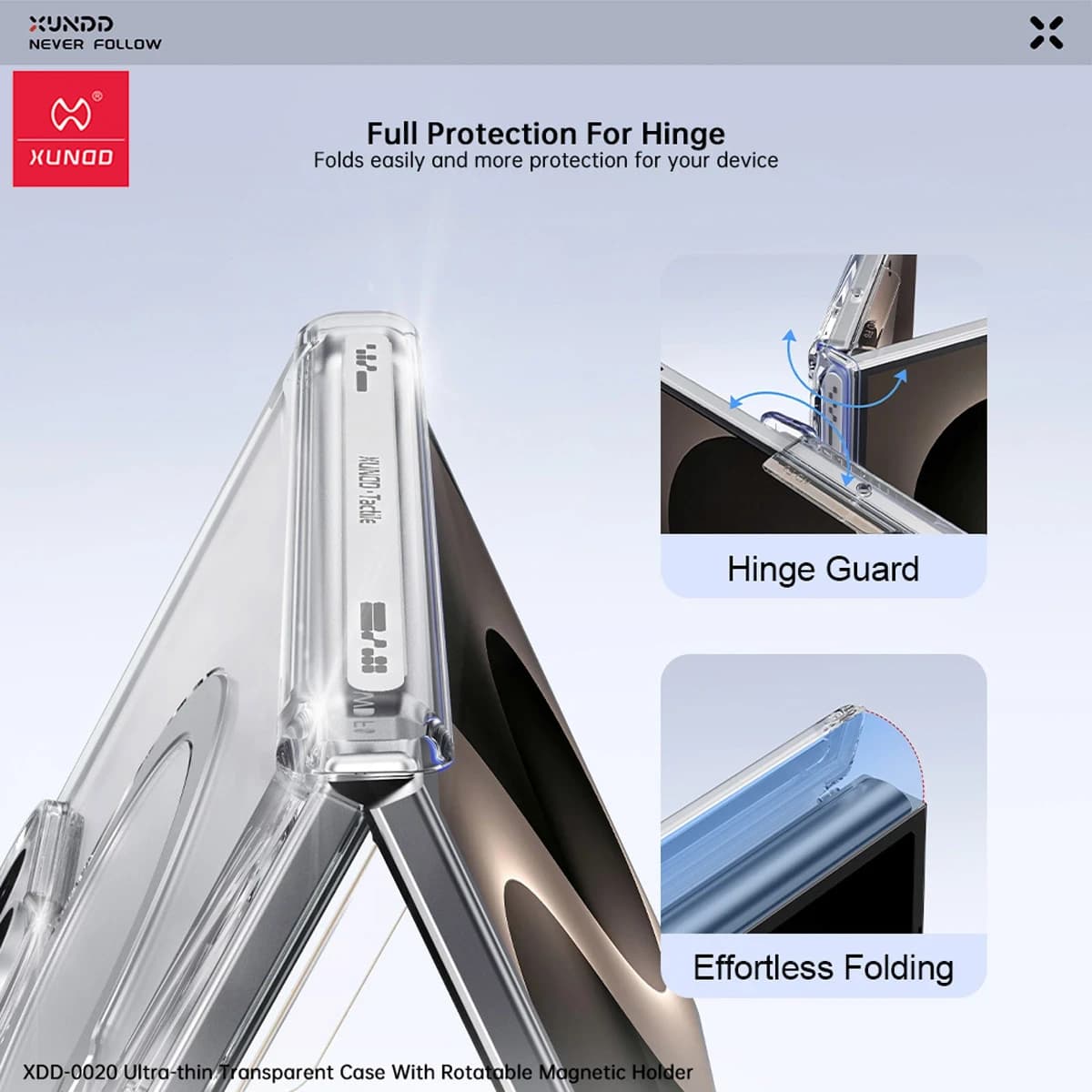 گارد کریستالی با گلس صفحه نمایش بیرونی Galaxy Z Fold 8 مارک XUNDD سری Ultra-Thin Rotatable — تصویر ۳
