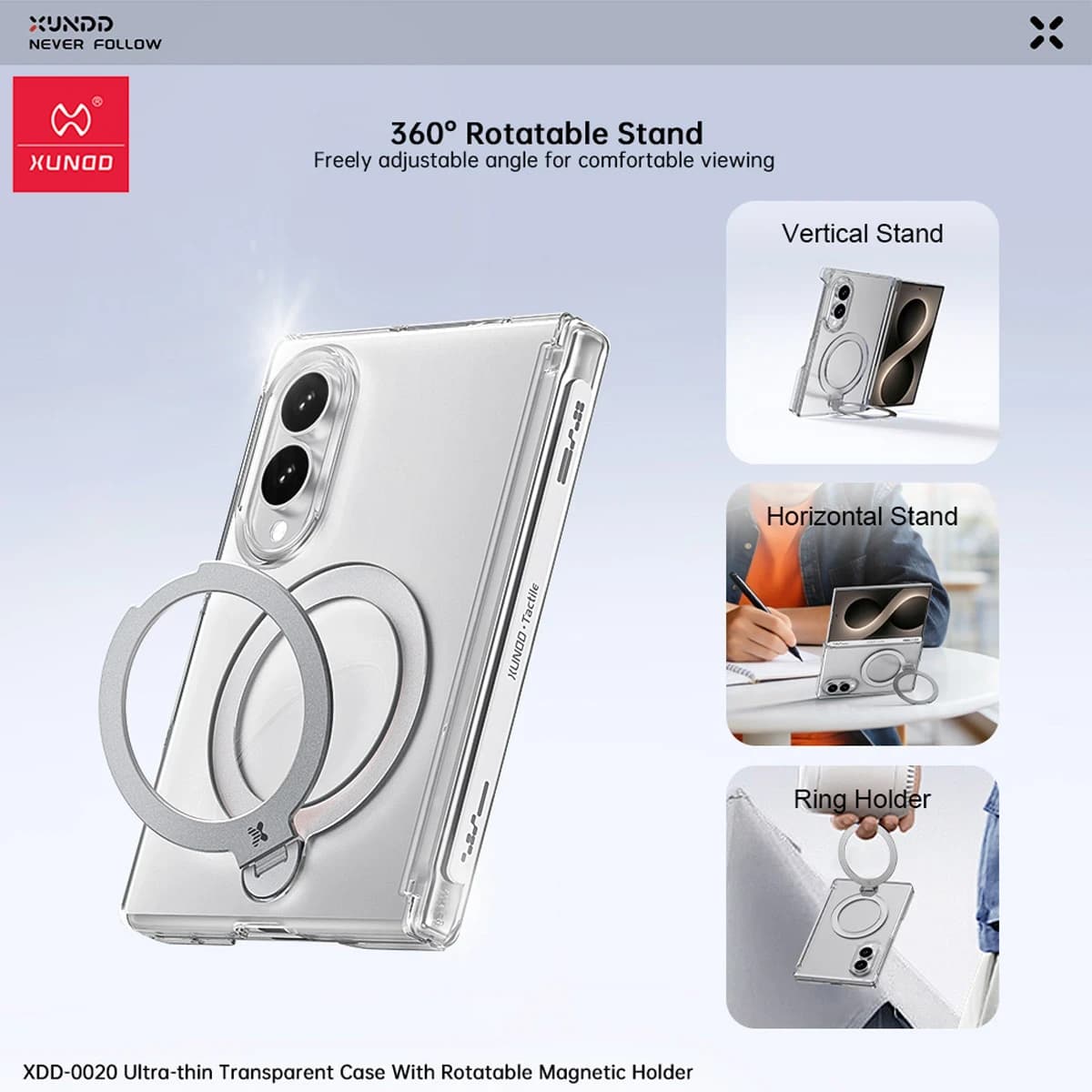 گارد کریستالی با گلس صفحه نمایش بیرونی Galaxy Z Fold 8 مارک XUNDD سری Ultra-Thin Rotatable — تصویر ۴