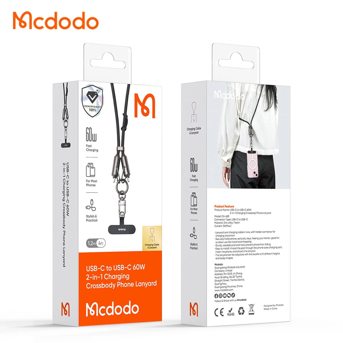 بند آویز موبایل کابل شارژ 60وات دو سر Type-C مک دودو مدل Mcdodo CA-683 طول 1.2متر — تصویر ۱۱