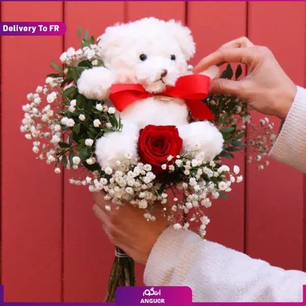 دسته گل رز و خرس (تحویل در فرانسه) — تصویر ۷