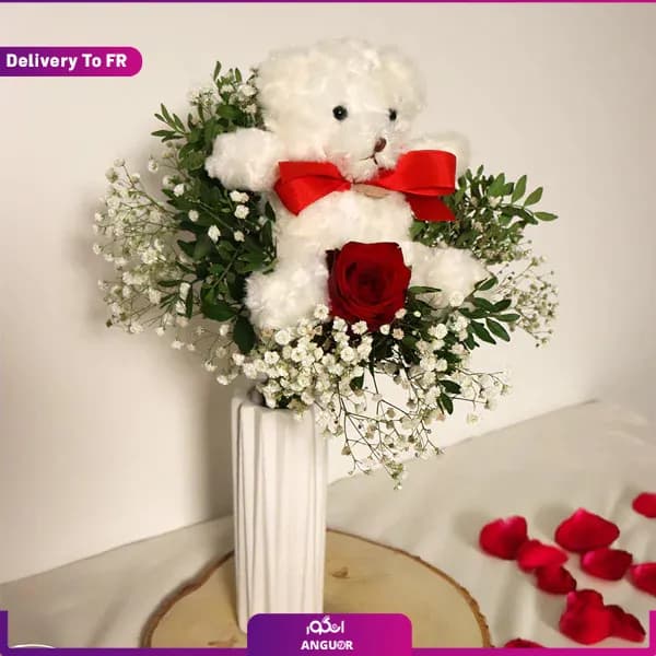 دسته گل رز و خرس (تحویل در فرانسه) — تصویر ۵