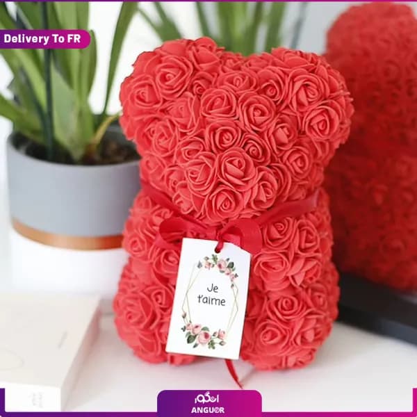 خرس عروسکی با گل رز (تحویل در فرانسه) — تصویر ۵