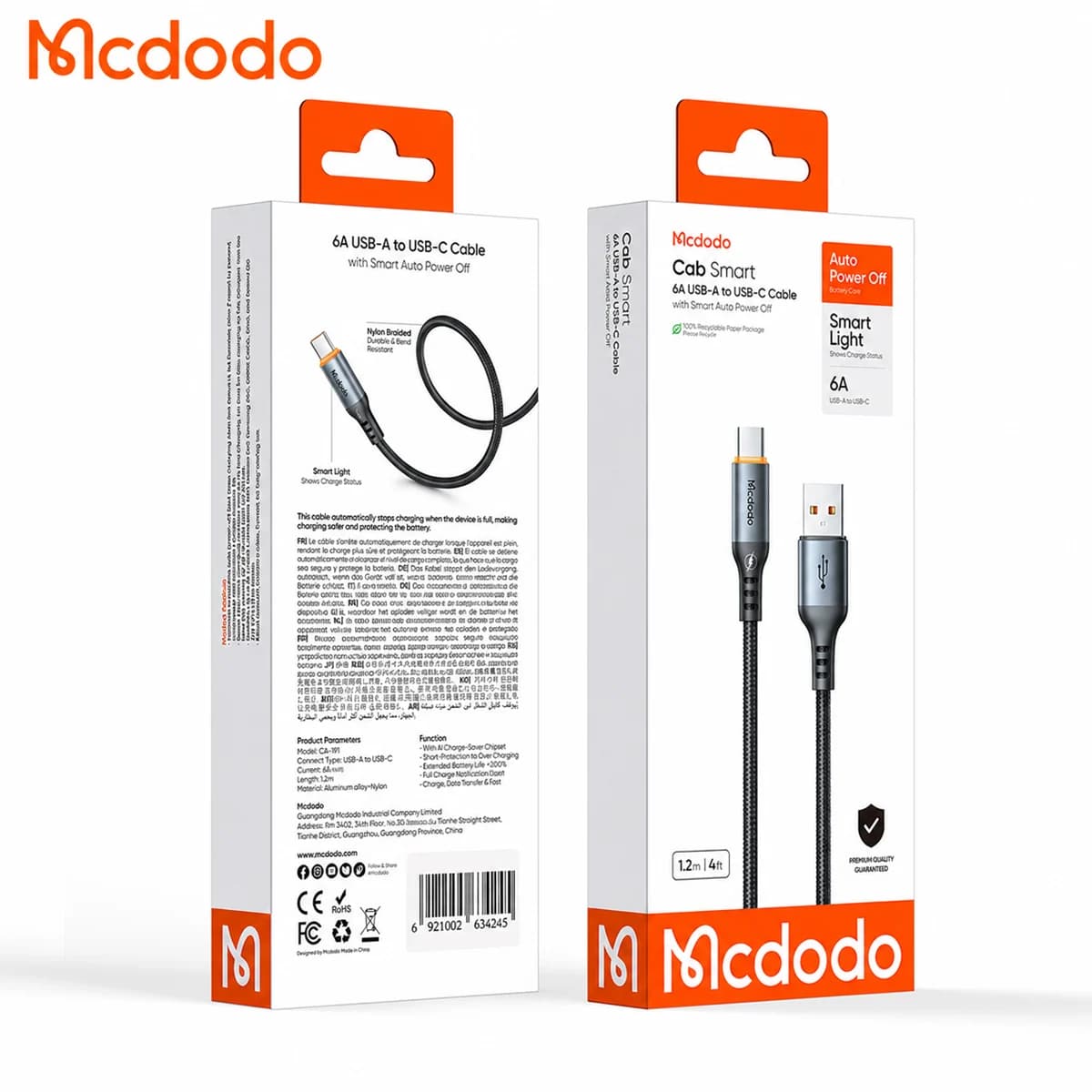کابل شارژ 6 آمپر USB-A به Type-C قطع کن اتومات 1.2 متر برند مک دودو مدل Mcdodo CA-0570 — تصویر ۱۱