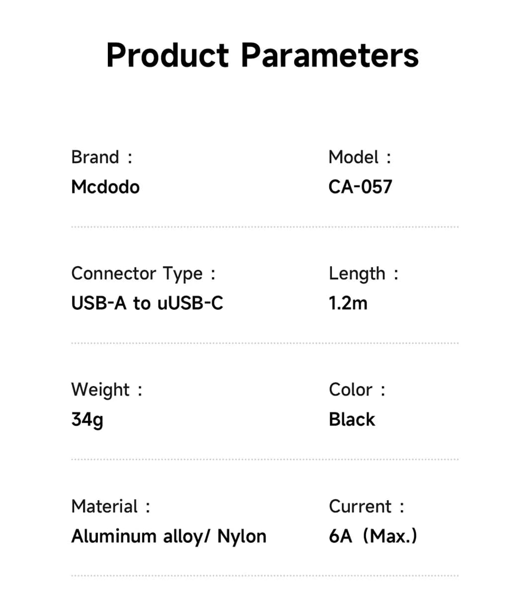کابل شارژ 6 آمپر USB-A به Type-C قطع کن اتومات 1.2 متر برند مک دودو مدل Mcdodo CA-0570 — تصویر ۴