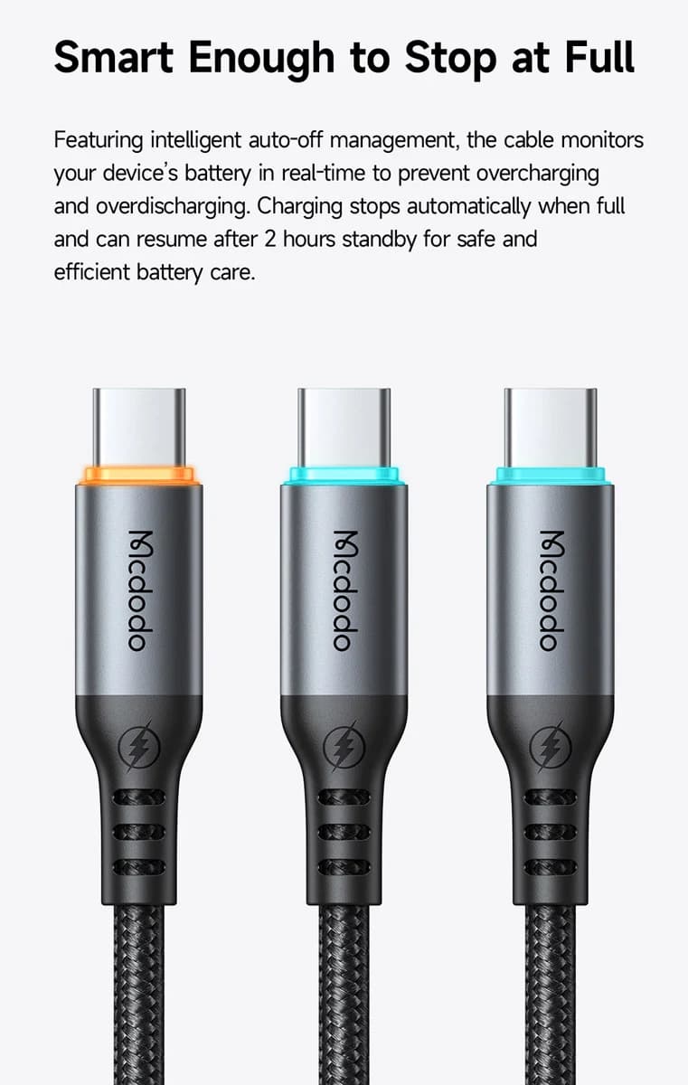 کابل شارژ 6 آمپر USB-A به Type-C قطع کن اتومات 1.2 متر برند مک دودو مدل Mcdodo CA-0570 — تصویر ۵