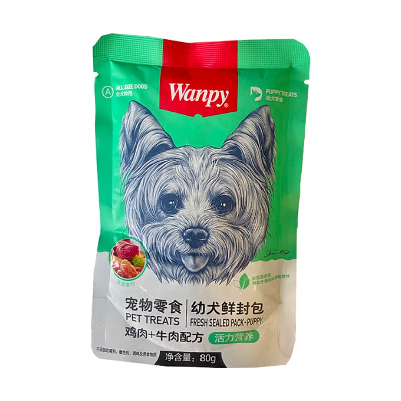 پوچ توله سگ با طعم مرغ و گوشت گاو ونپی Wanpy Chicken & Beef وزن ۸۰ گرم