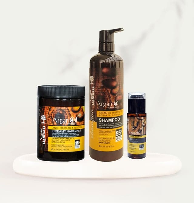پک شامپو،ماسک مو و روغن آرگان بدون سولفات(900میل+1000میل+100میل)