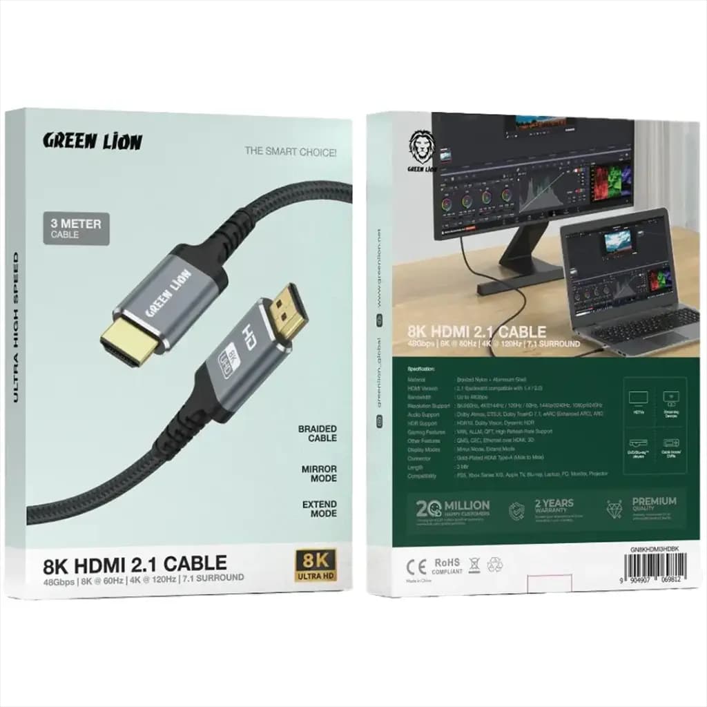 کابل گرین لاین 8K HDMI مدل GN8KHDMI3HDBK — تصویر ۳