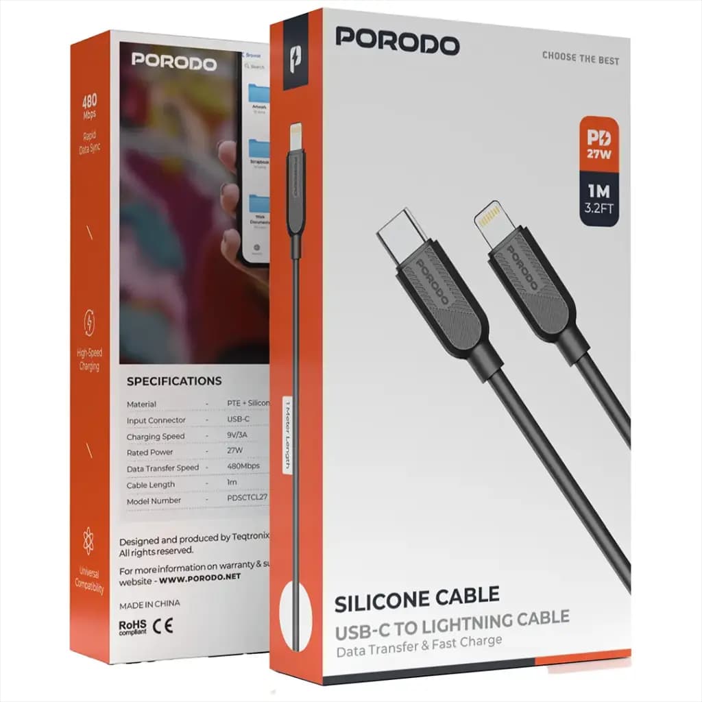 کابل USB-C به Lightning پرودو مدل Silicone PDSCTCL27BK — تصویر ۵