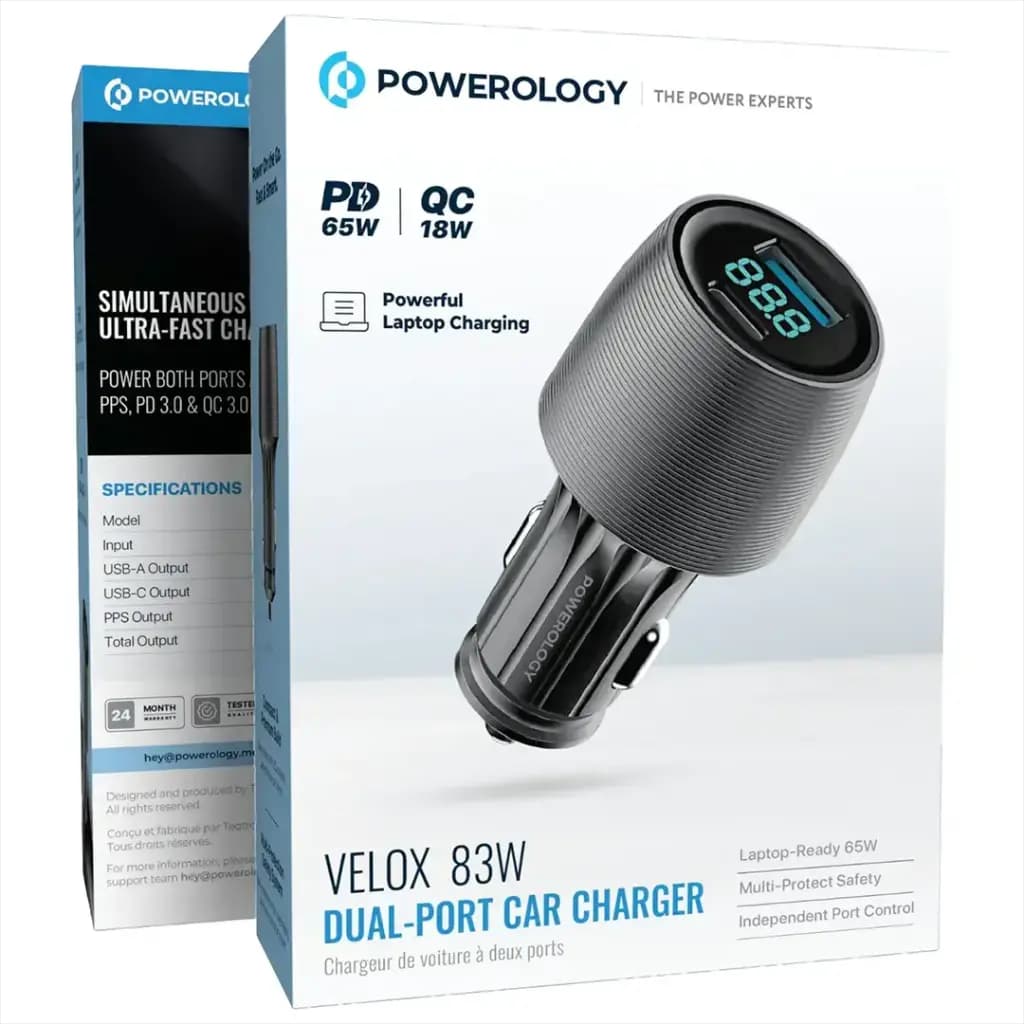شارژر فندکی پاورولوژی 83W دو پورت مدل Velox PCCSR020BK — تصویر ۹