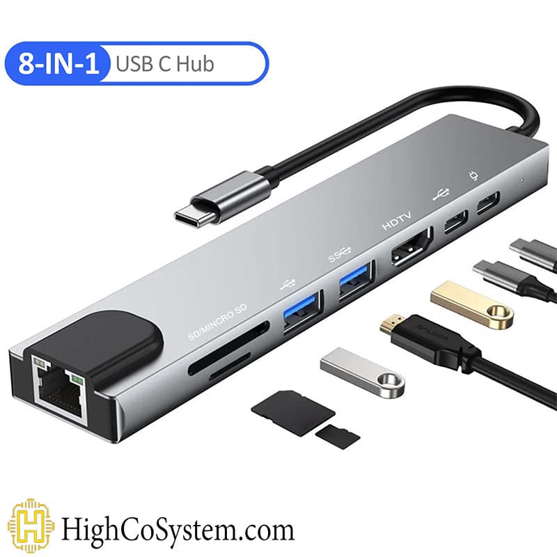 هاب 8 پورت همه کاره USB-C مدل 8in1