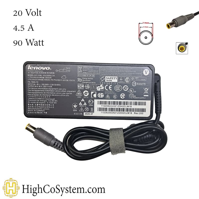 شارژر لپ تاپ 20V 4,5A (90W) LENOVO سرفیش گرد