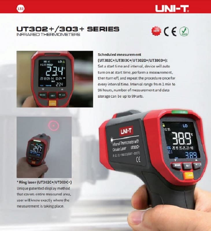 دماسنج تفنگی لیزری یونیتی UNI-T UT302+ — تصویر ۴