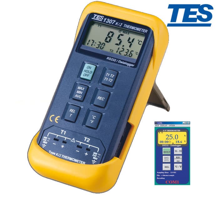 ترمومتر دیتالاگر 2 کاناله، حرارت سنج دیجیتال TES-1307