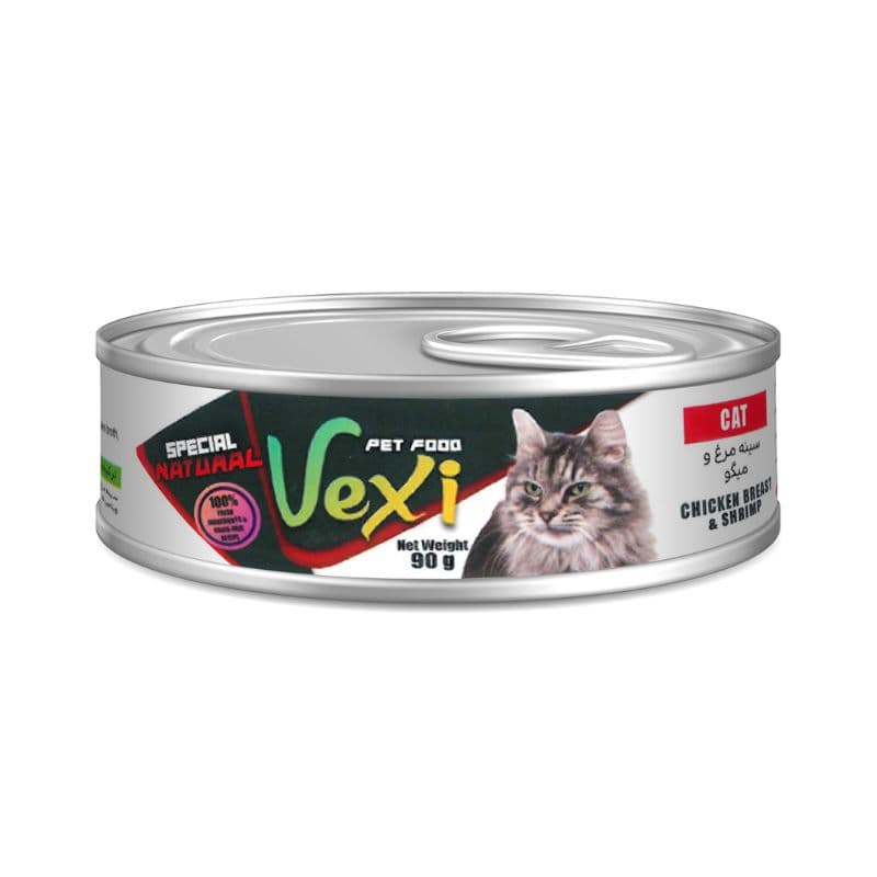 کنسرو گربه وکسی مدل نچرال با طعم مرغ و میگو 90 گرمی