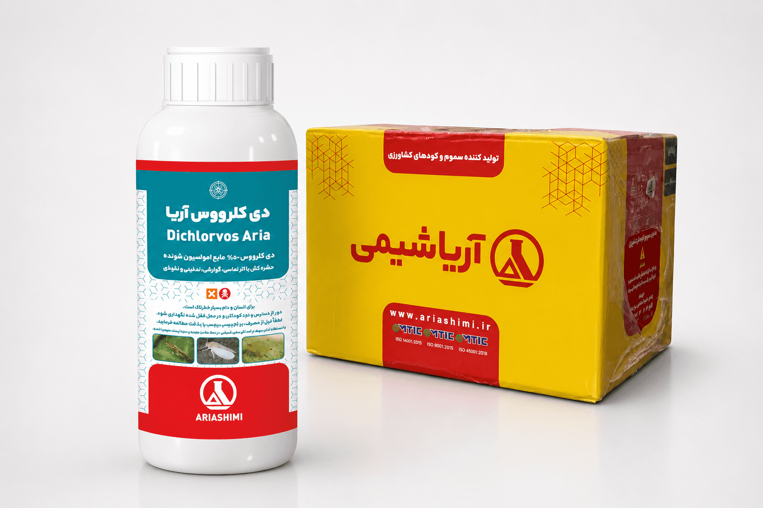 حشره‌کش دی کلرووس آریاشیمی ۵۰٪ EC یک لیتری (فروش عمده – کارتن ۱۲ عددی)