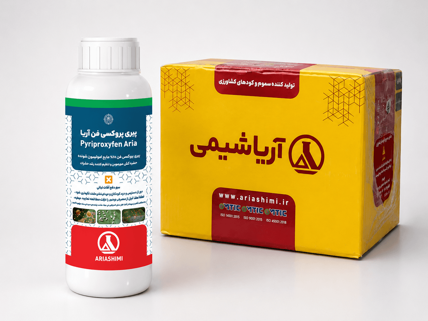 حشرهکش پیری پروکسی فن آریاشیمی ۱۰٪ EC نیم لیتری – فروش عمده (کارتن ۲۴ عددی)