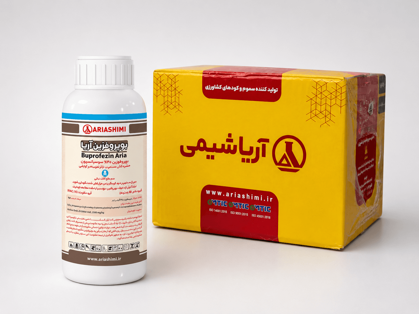 حشره‌کش بوپروفزین آریاشیمی ۴۰٪ SC نیم لیتری – فروش عمده (کارتن ۲۴ عددی)
