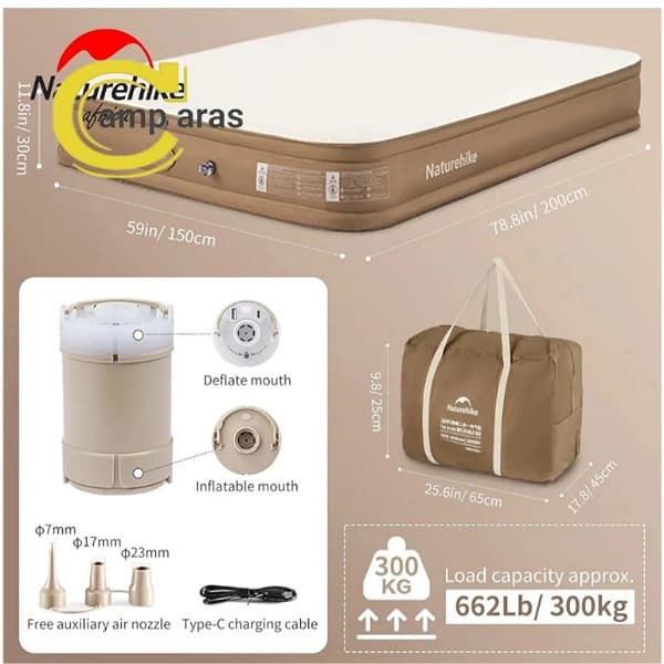 تشک بادی اسفنجی دونفره نیچرهایک کد CNH22DZ026 پمپ دار — تصویر ۸