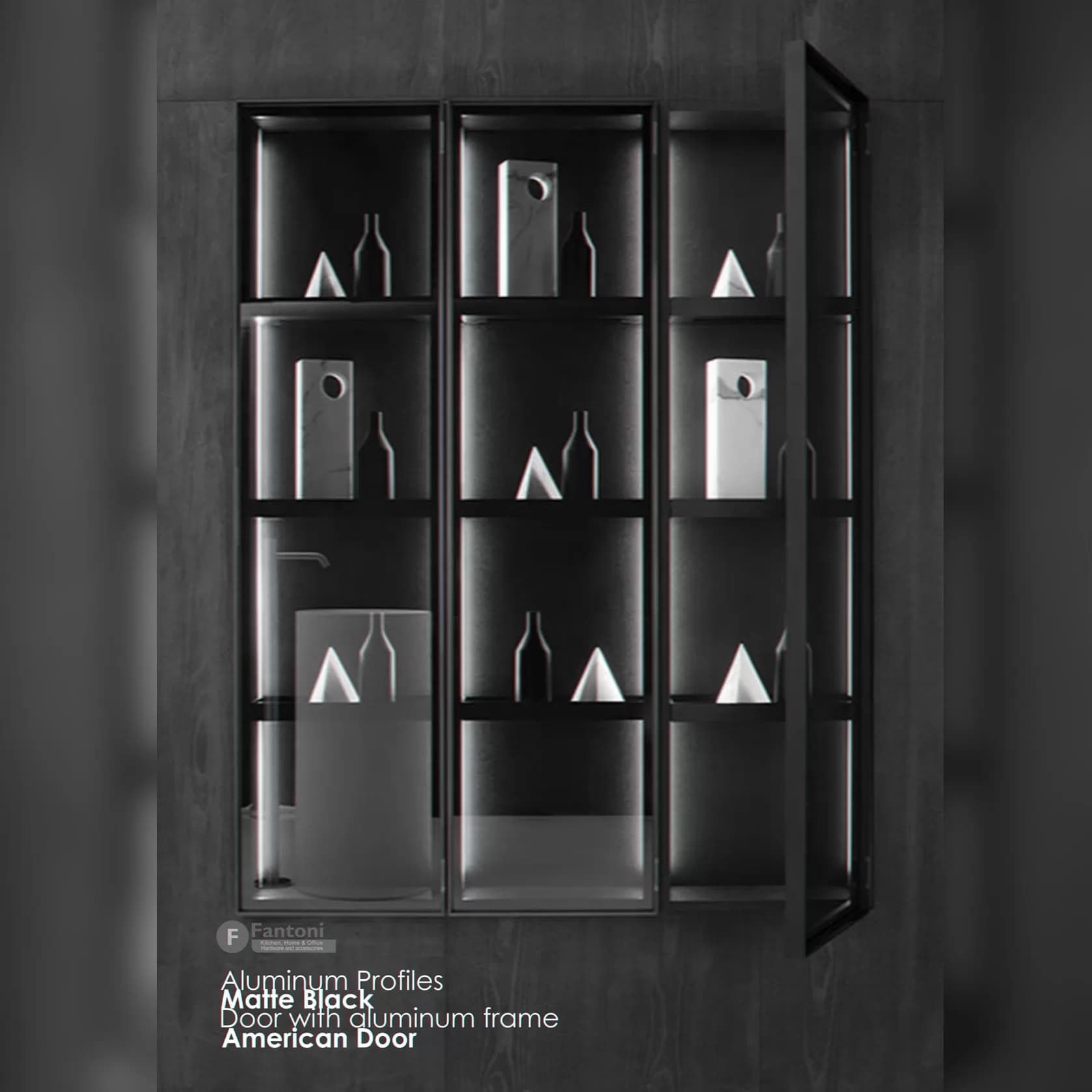 پروفیل درب کمد و کابینت مدل آمریکن استایل رنگ مشکی مات فانتونی i320 تا i329 — تصویر ۸