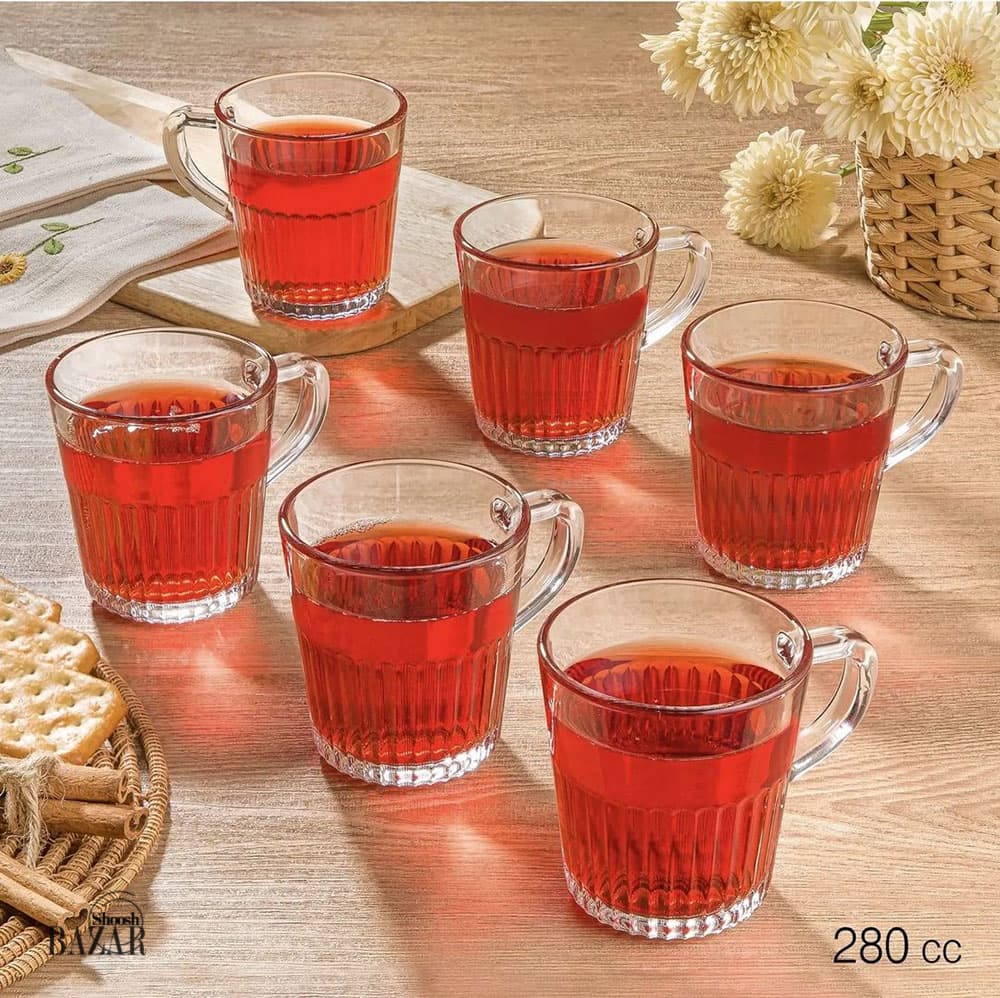 لیوان دسته دار شیشه ای شیاردار لیمون کد 2281 — تصویر ۳