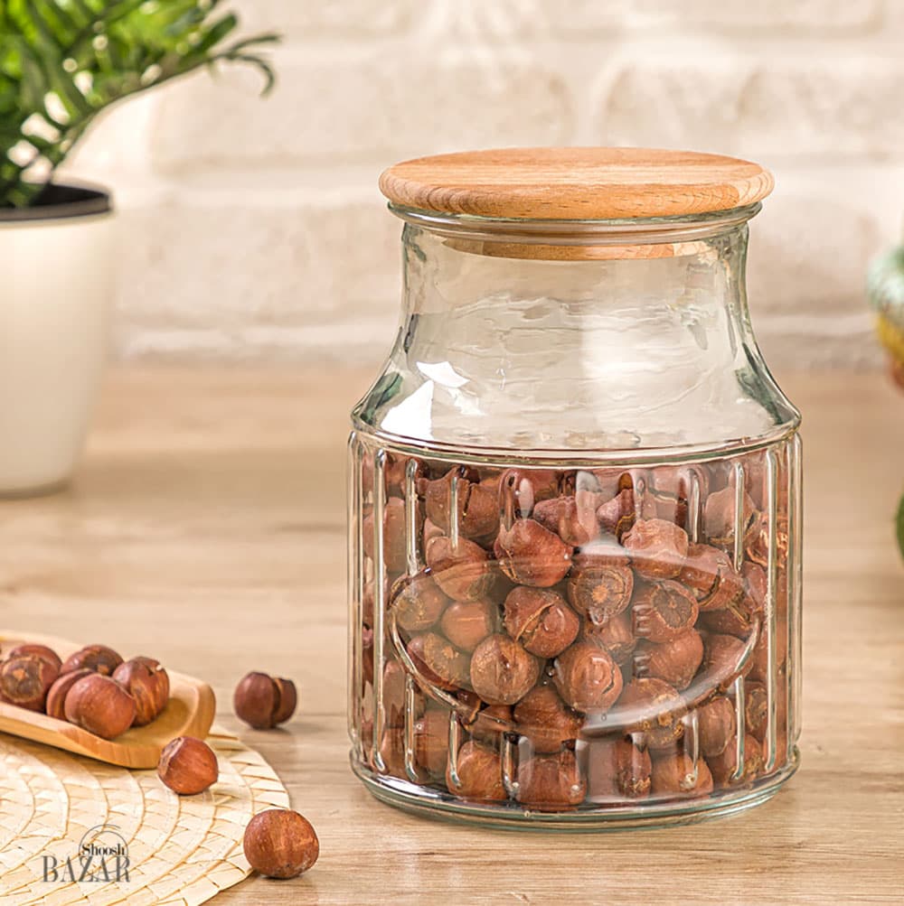 بانکه شیشه ای 1.2 لیتر در چوبی لیمون کد 2261