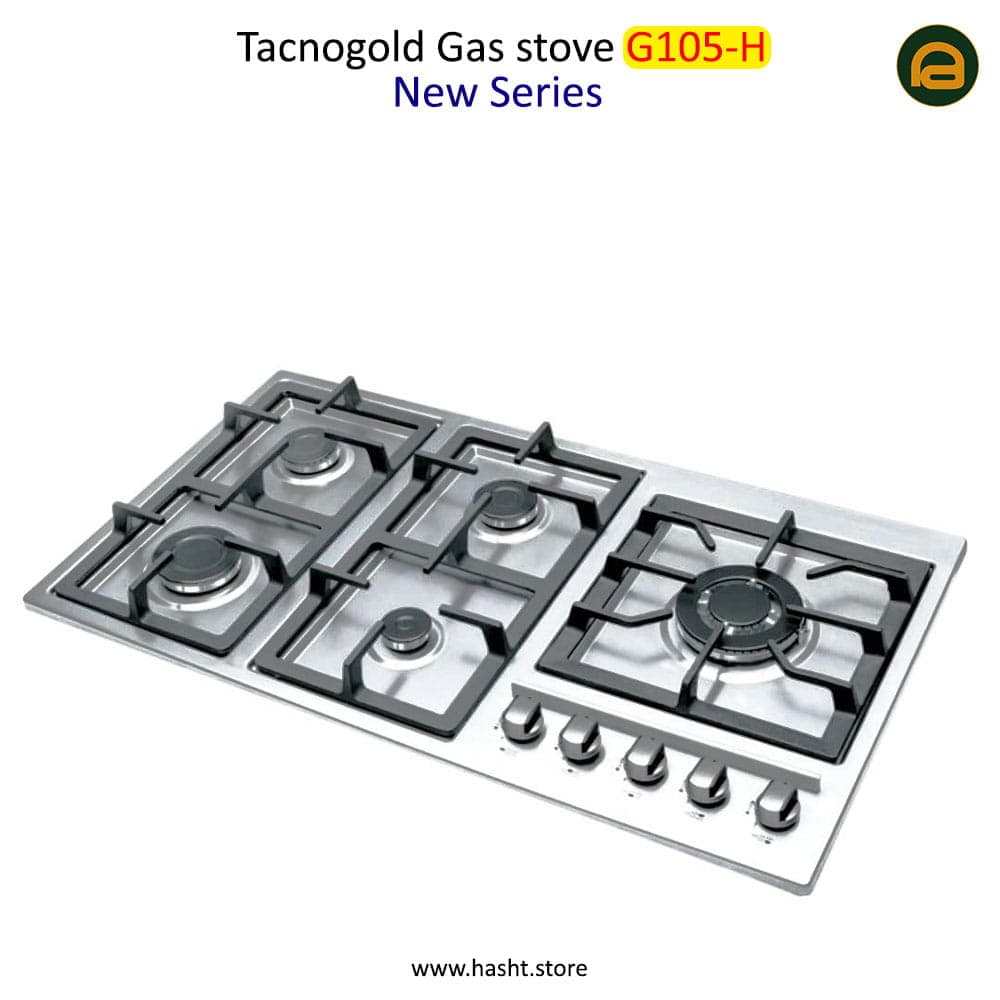 اجاق گاز رومیزی تاکنوگلد کد G105-H استیل، 5 شعله، سپری چدنی، ترموکوپل صفر ثانیه