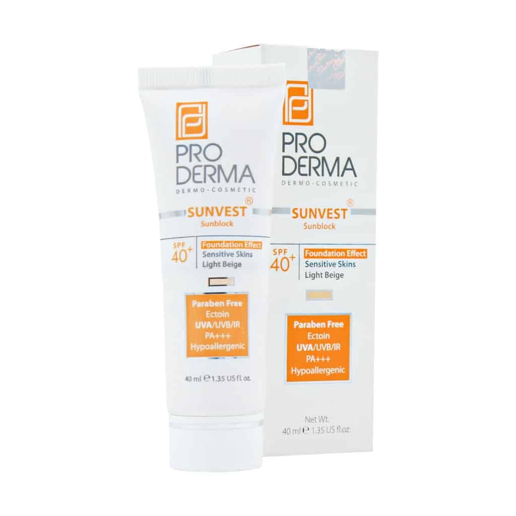 کرم ضد آفتاب مینرال رنگی پرودرما ⁺SPF40 مناسب پوست های حساس (بژ روشن) 40ml