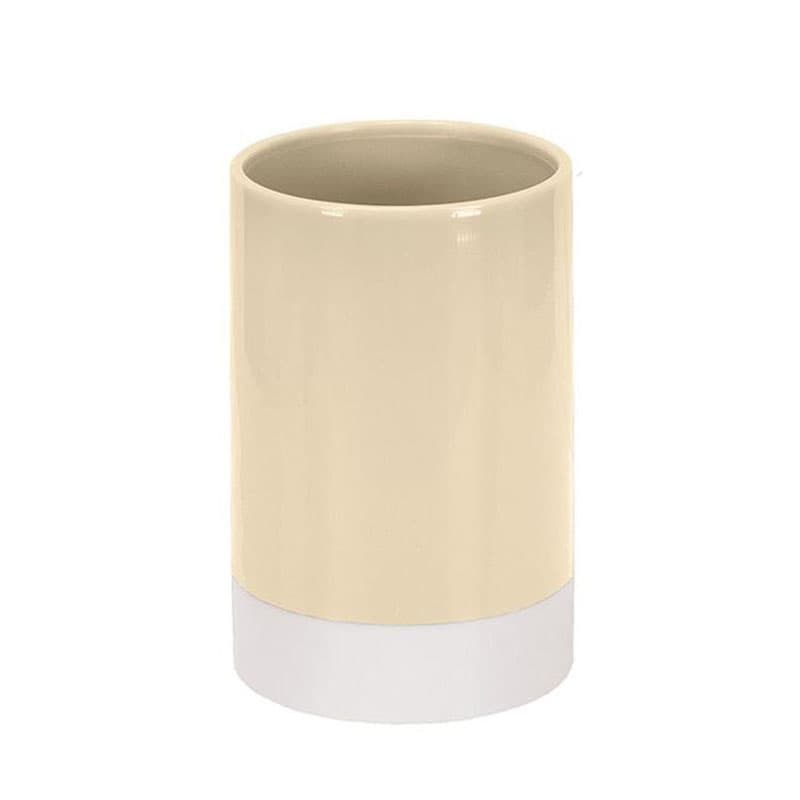 جا مسواکی لیوانی پلاستیکی مدل Double Beige کرم و سفید