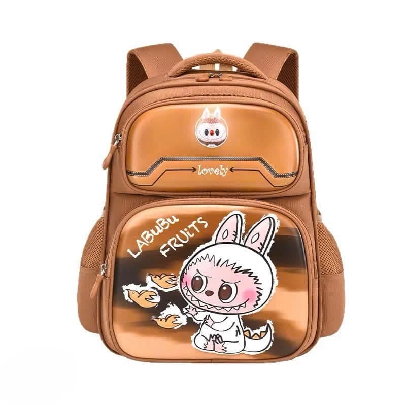 کوله پسرانه قهوه ای طرح لبوبو سفید کد 9908