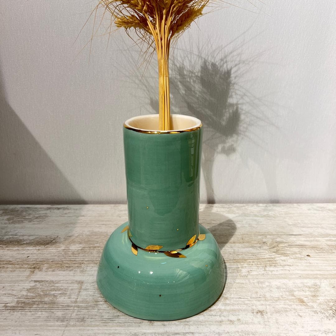گلدان سرامیکی دستساز رنگ فیروزه ای