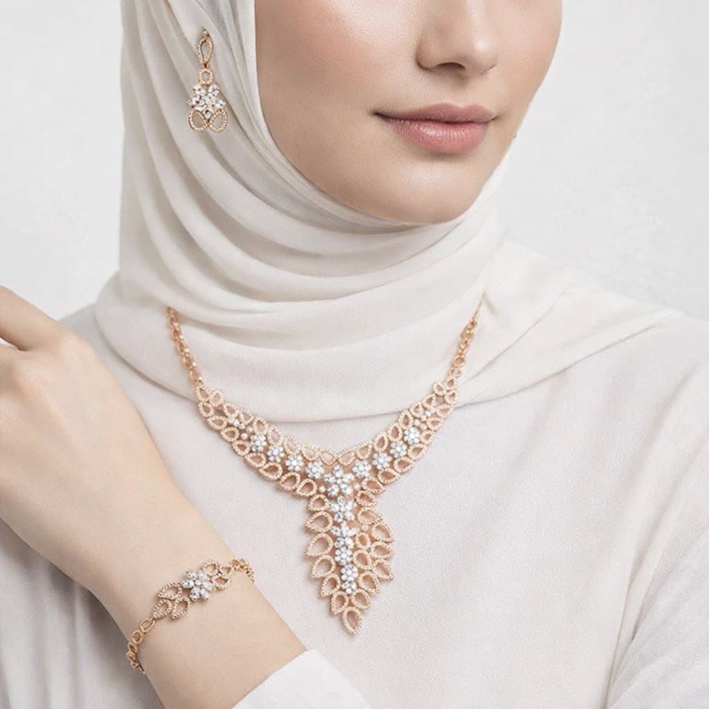 سرویس بدلیجات مجلسی زنانه نگین دار مارک ژوپینگ کیفیت عالی رنگ ثابت کد 2215253 — تصویر ۷