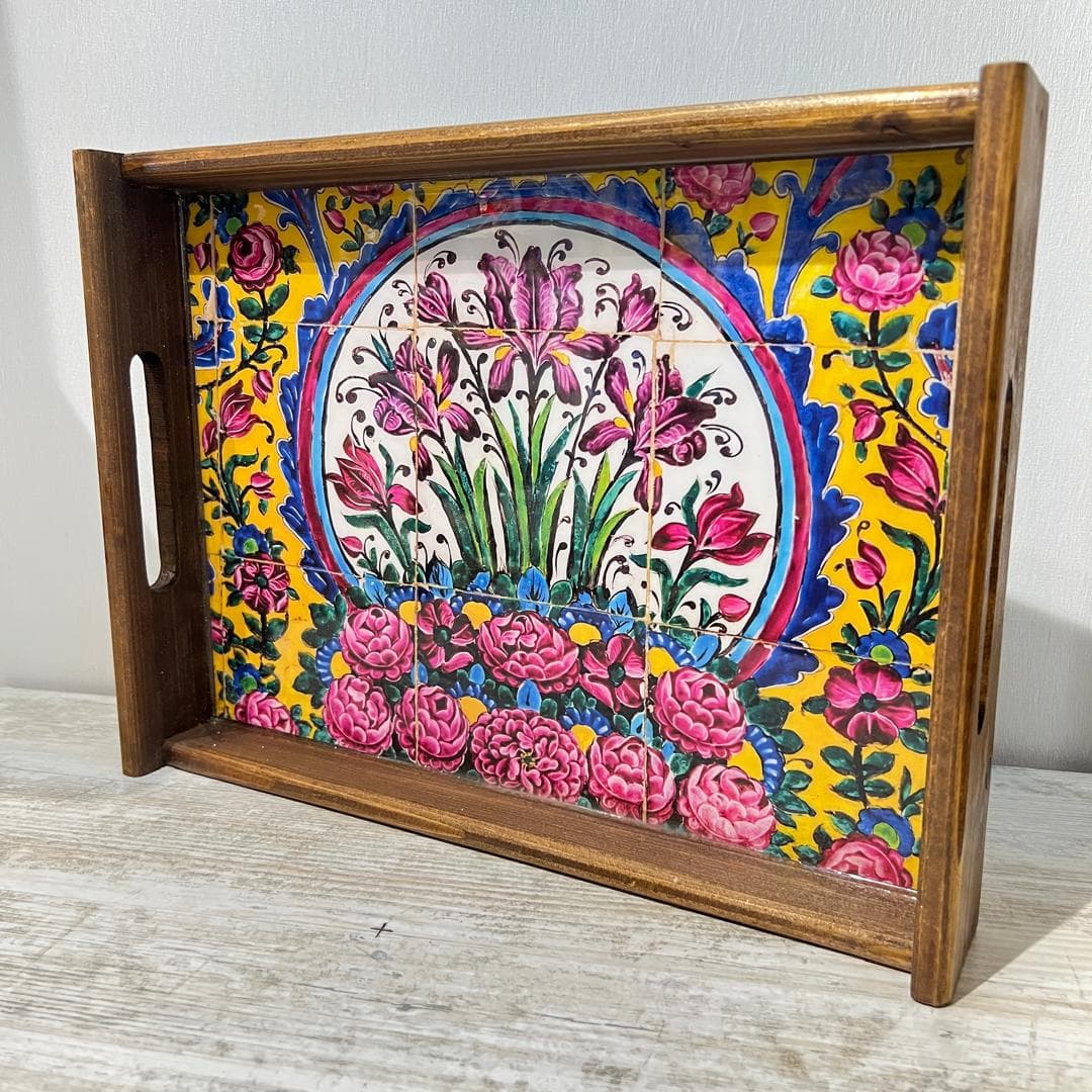 سینی چوبی مستطیل سایز 26 در 35 سانتیمتر طرح کاشیکاری کد 003 — تصویر ۷