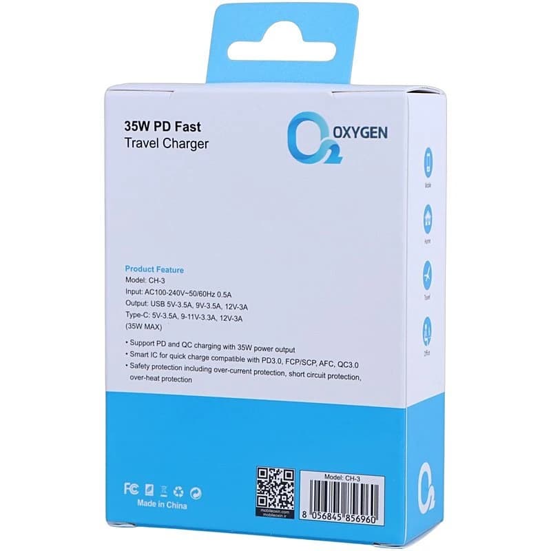 شارژر دیواری اکسیژن مدل CH3 سفید توان 35 وات — تصویر ۷