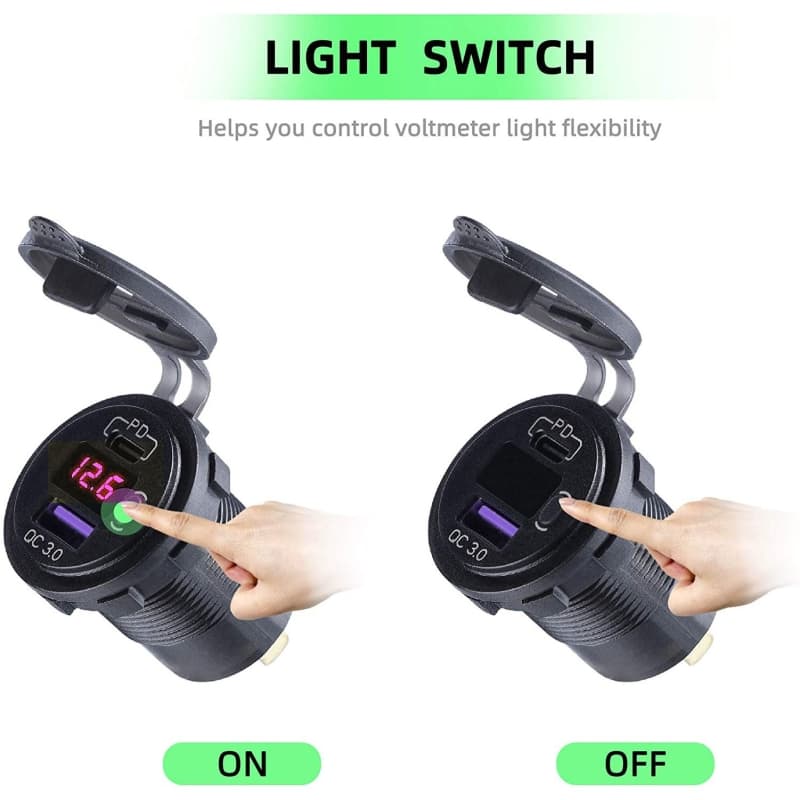 شارژر USB خودرویی روپنلی QC3.0 + Type-C با نمایشگر ولتاژ و کلید ON/OFF — تصویر ۹