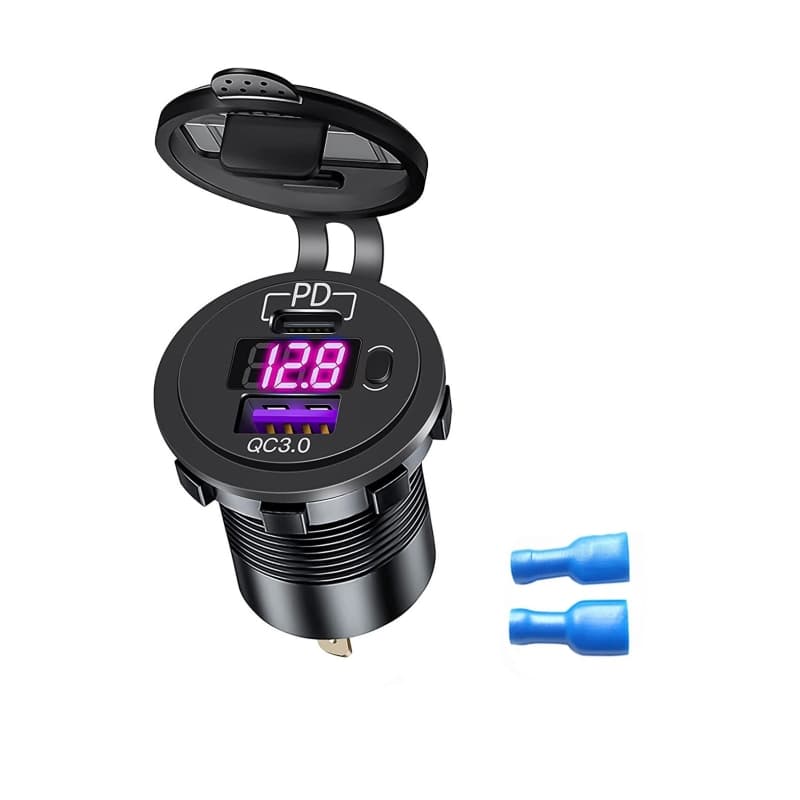شارژر USB خودرویی روپنلی QC3.0 + Type-C با نمایشگر ولتاژ و کلید ON/OFF — تصویر ۳