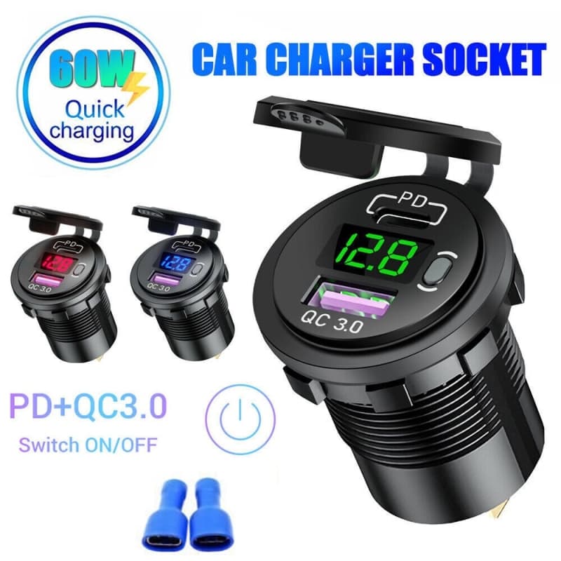 شارژر USB خودرویی روپنلی QC3.0 + Type-C با نمایشگر ولتاژ و کلید ON/OFF — تصویر ۶
