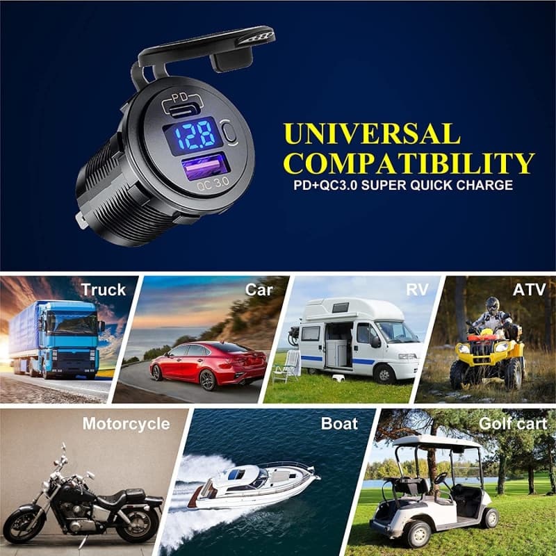 شارژر USB خودرویی روپنلی QC3.0 + Type-C با نمایشگر ولتاژ و کلید ON/OFF — تصویر ۸