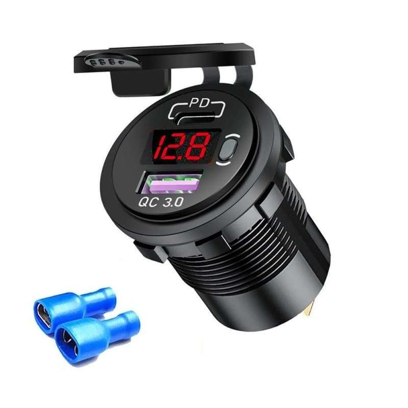 شارژر USB خودرویی روپنلی QC3.0 + Type-C با نمایشگر ولتاژ و کلید ON/OFF