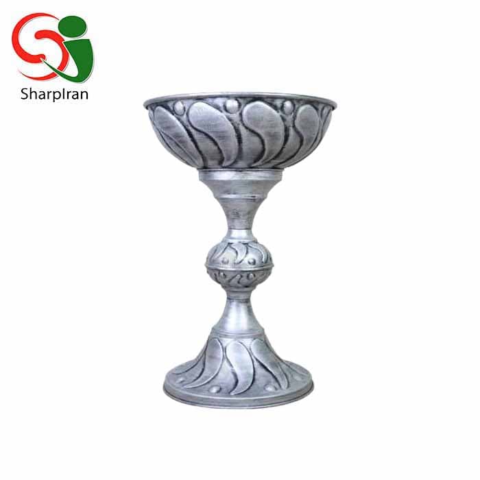 جام پایه دار پتینه مدل اشکی رنگ نقره ای