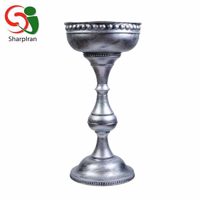 جام پایه دار پتینه مدل دکمه ای درشت رنگ نقره ای